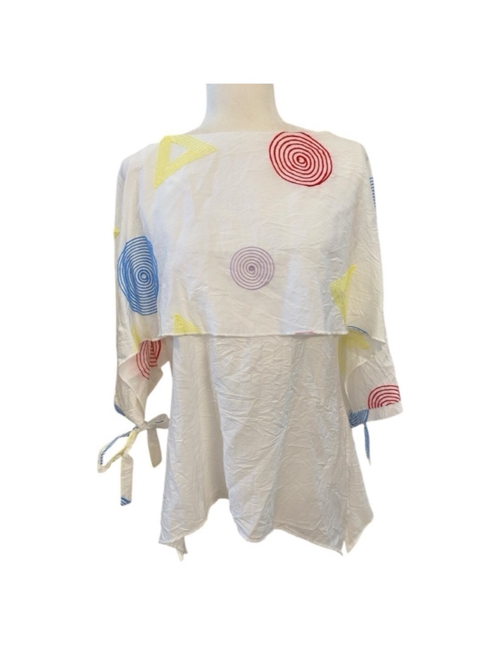 Talk Of The Walk Womens White Geometric Art To Wear Blouse Lagenlook